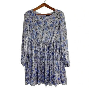 NWOT Forever 21 Purple Floral Metallic Babydoll Dress Women's Size L